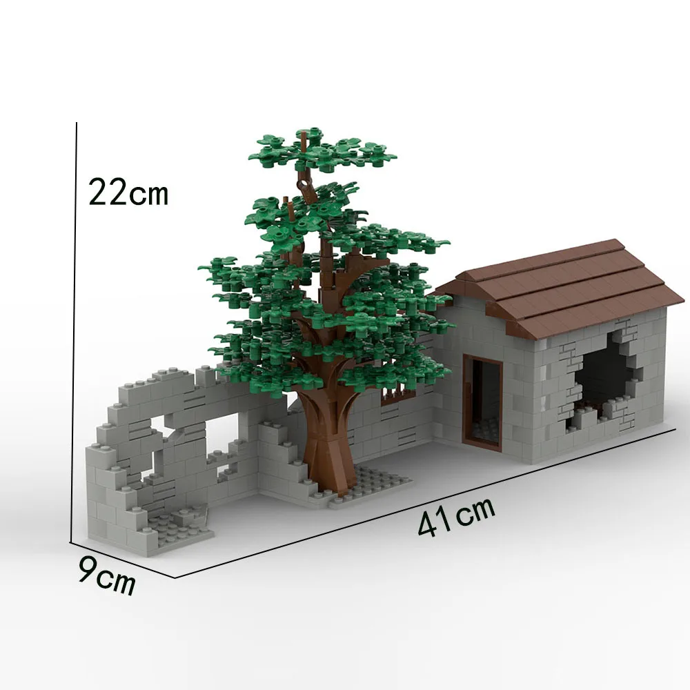 MOC Abandoned House Destroyed Military Base Wall War Scenes DIY Assemble Building Blocks Compatible Figures Toy Bricks Model