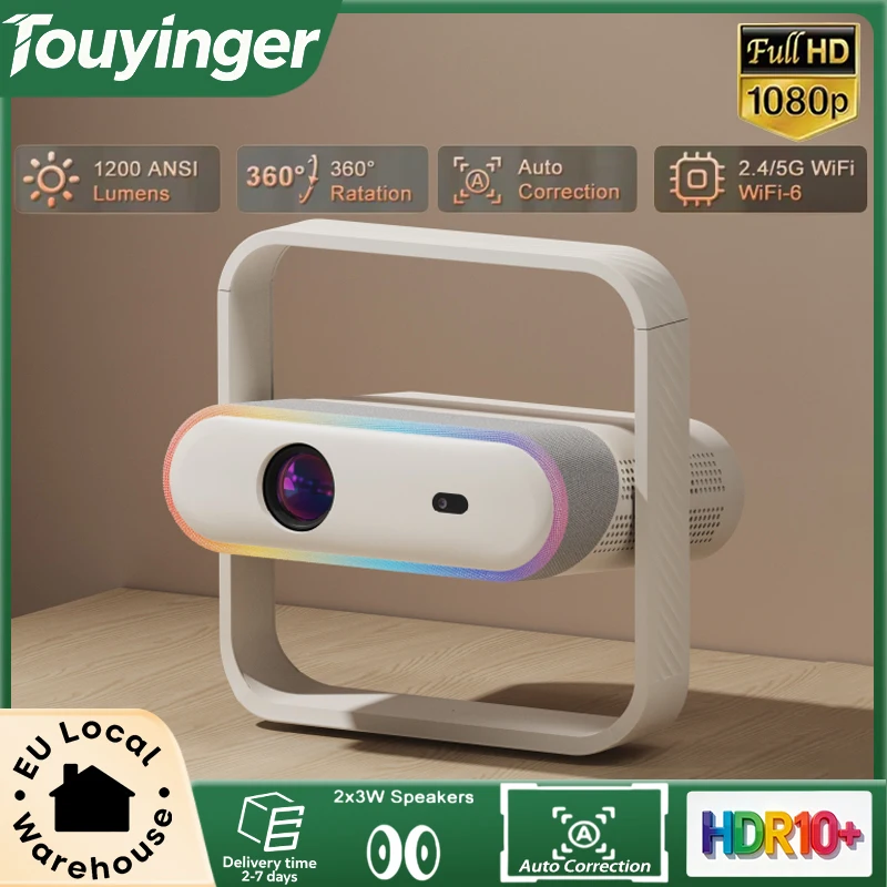 Touyinger Z7 Projektor HDR10+ Full HD 1200 ANSI Dolby Audio LinuxOS Tragbarer Projektor mit Autofokus für Heimkino und Outdoor, Versiegelte Optik