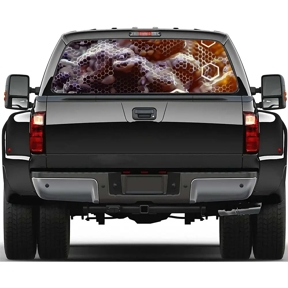 

Абстрактные шестиугольники в виде сот, наклейка на заднее лобовое стекло автомобиля, окно грузовика, прозрачная перфорированная виниловая наклейка на заднее окно, украшение