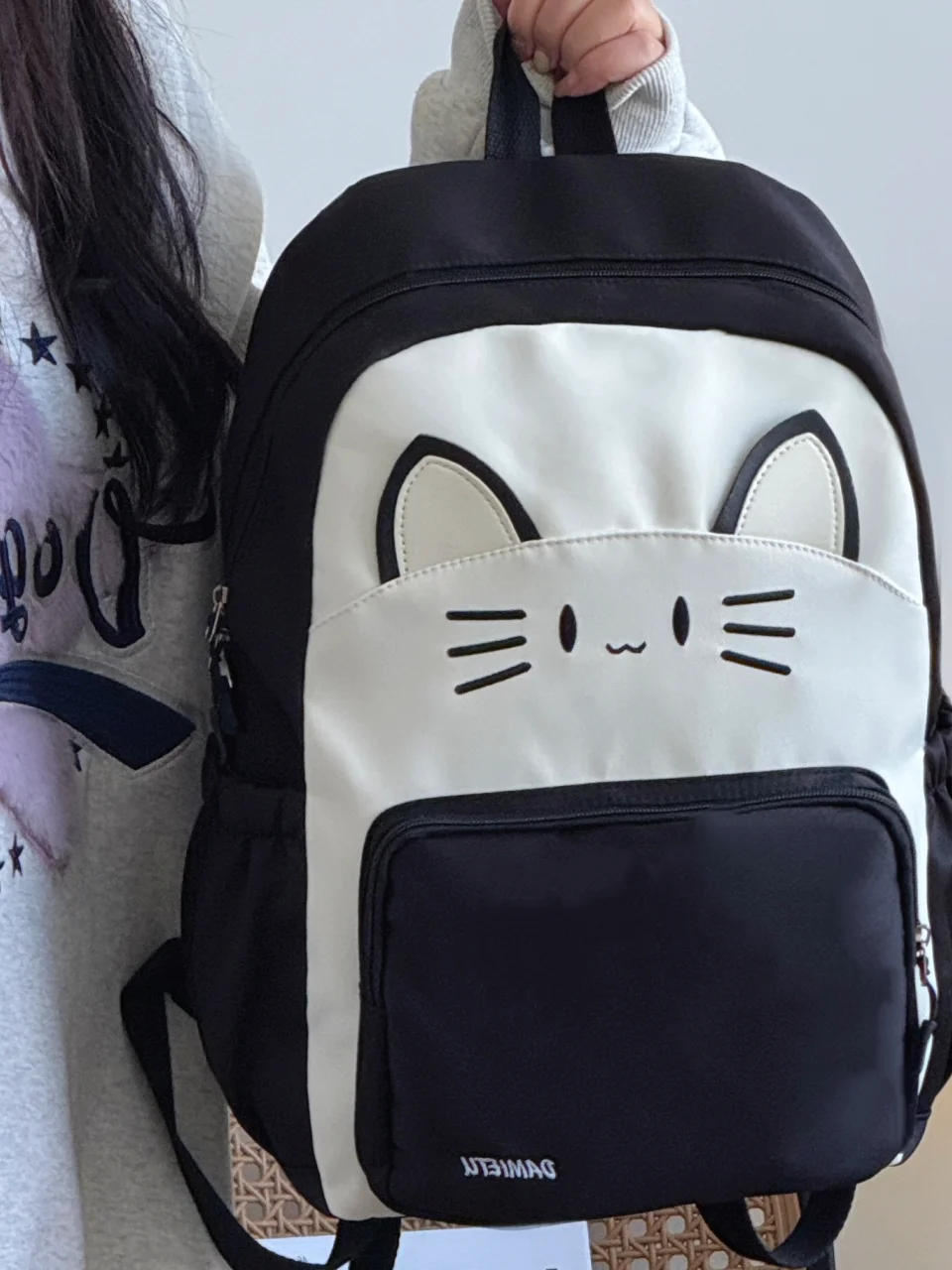 屋外用大容量漫画猫ショルダーバッグユニセックスレトロ芸術的なスタイルのダブルショルダーバッグ学生やアウトドア活動用