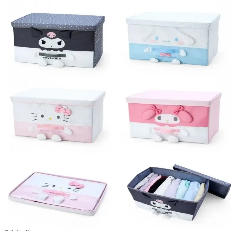 

Sanrio Kawaii Hello Kitty Dormitory Clothes Folding Desktop Bagna Box My Melody Kuromi Anime Cartoon Fashion Fabric Storage Box