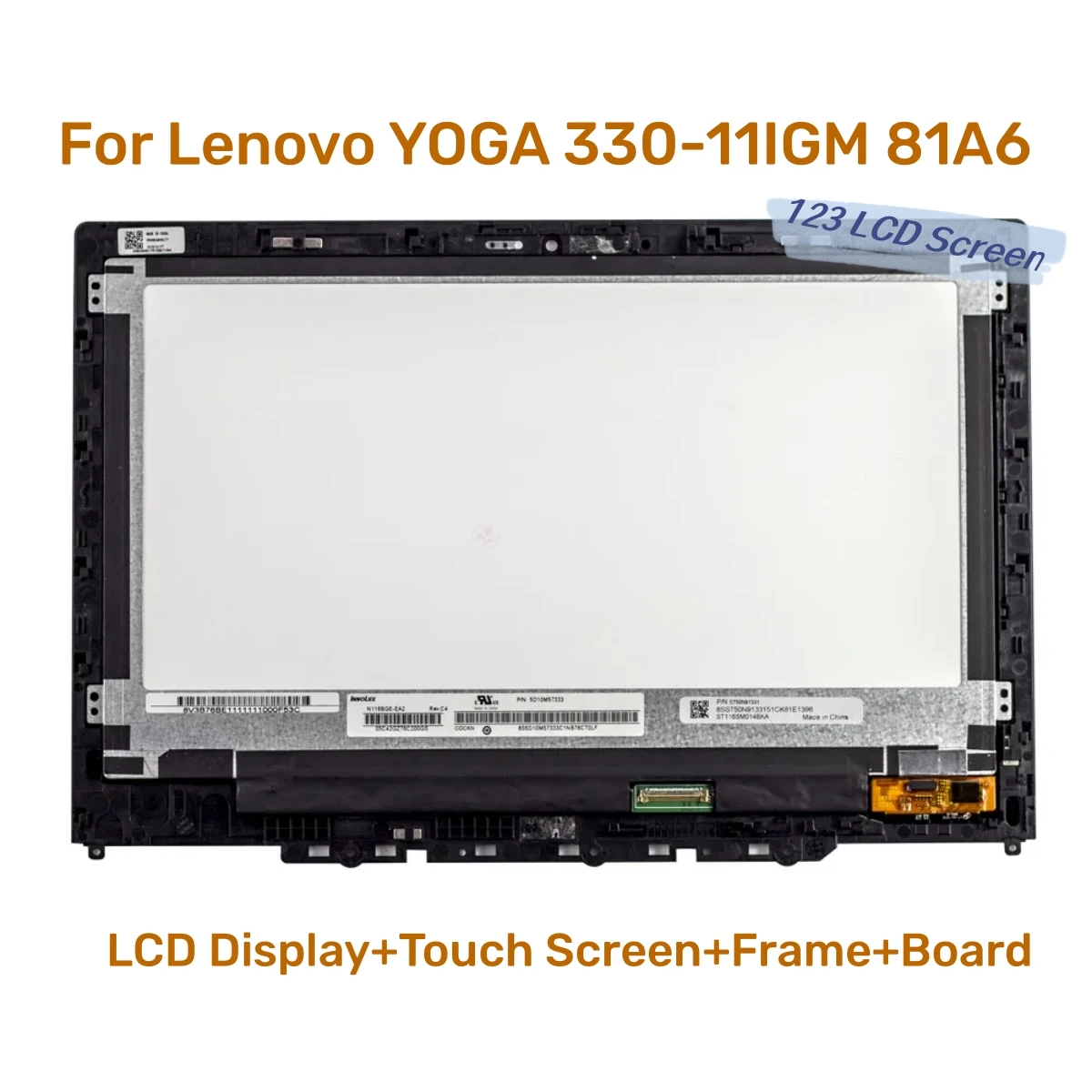 Conjunto Digitador da Tela Sensível ao Toque com Moldura Display Lcd Lenovo Yoga 33011igm 81a6 330-11 116