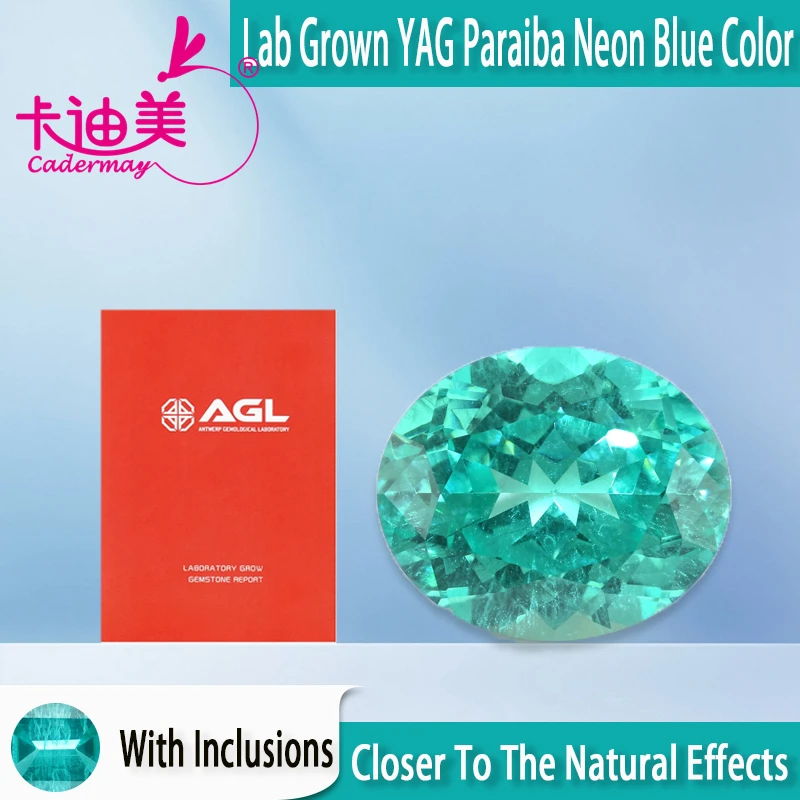 Neon Blue Lab Grown Yttrium Aluminum Garnet Paraiba Color Loose Stone With Inclusions Oval Cut YAG AGL For Fine Jewelry Making