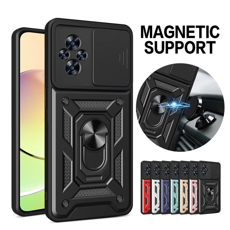 For Realme C67 4G Case Slide Camera Lens Protect Back Cover For Oppo RealmeC67 C 67 Car Magnetic Holder Ring Stand Armor Funda