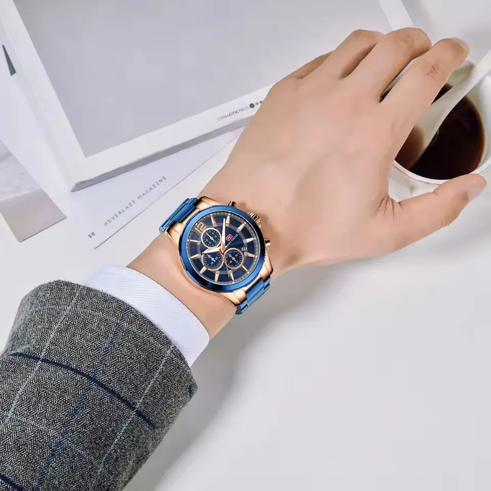 MINI FOCUS 0237 العلامة التجارية ساعة كوارتز رجالية التقويم كرونوغراف مضيئة الصلب حزام الأعمال موضة الساعات للرجل reloj hombre