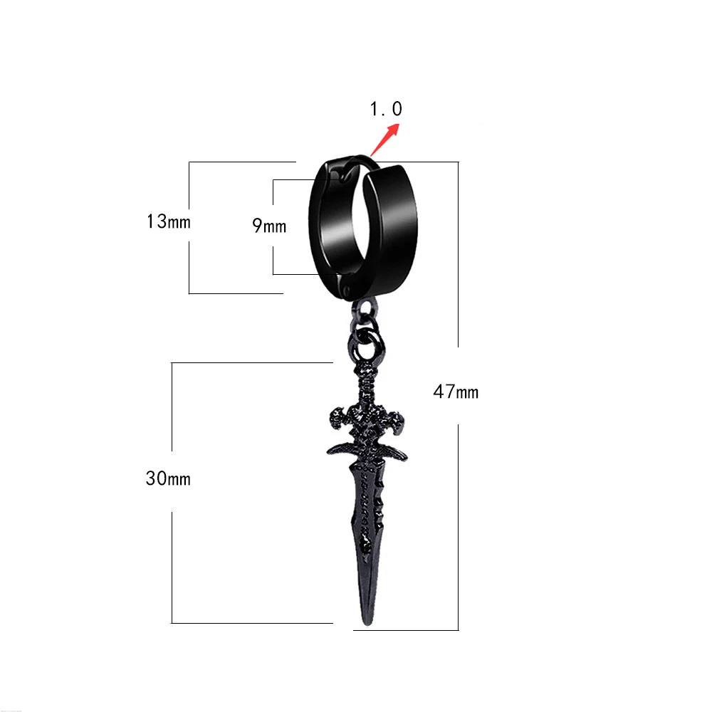 2pcs Stainless Steel Dragon Coil Sword Pendant Drop Hoop Earrings Unique Punk Hip Hop Style for Men Women Daily Wear Jewelry
