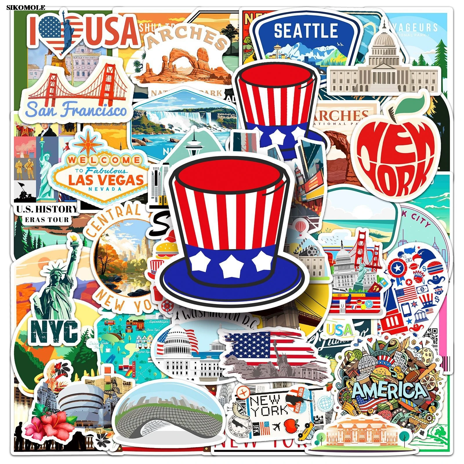 10/30/50pcs Cartoon United States Of America Stickers Map Travel For DIY Laptop Luggage Suitcase Decals Graffiti Sticker Kid Toy