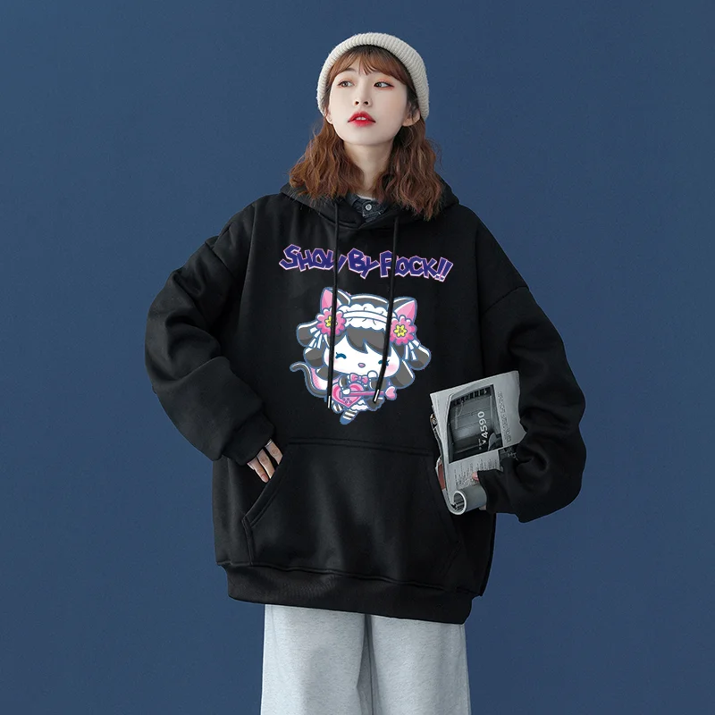 Sanrio Show By Rock Men's and Women's Hoodie Casual Street Clothing Long sleeved Sweatshirt Boys and Girls Autumn Top Coat