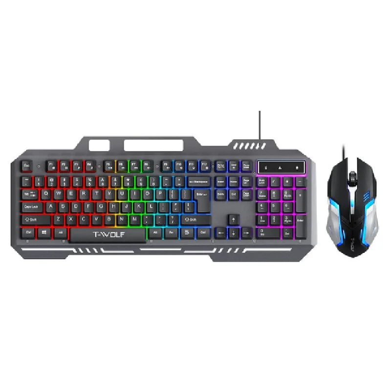 Rgb Illuminated Gaming Keyboard Mouse Combo Wired Usb With Metal Panel Mechanical Feeling For Pc Desktop Laptop Computer Game Ro