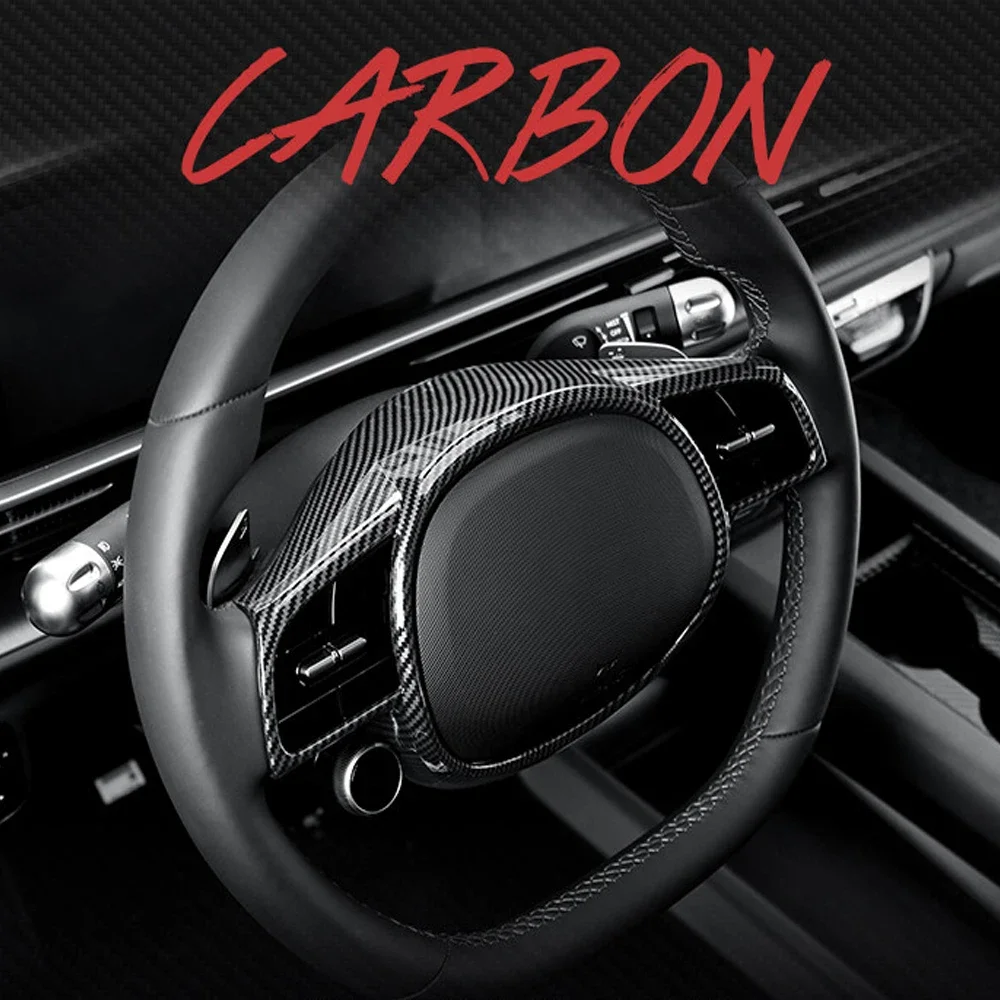 Carbon Fiber ABS Steering Wheel Cover Interior Steering Tuning Handle Button Trim Frame For Hyundai IONIQ 5+ LHD RHD