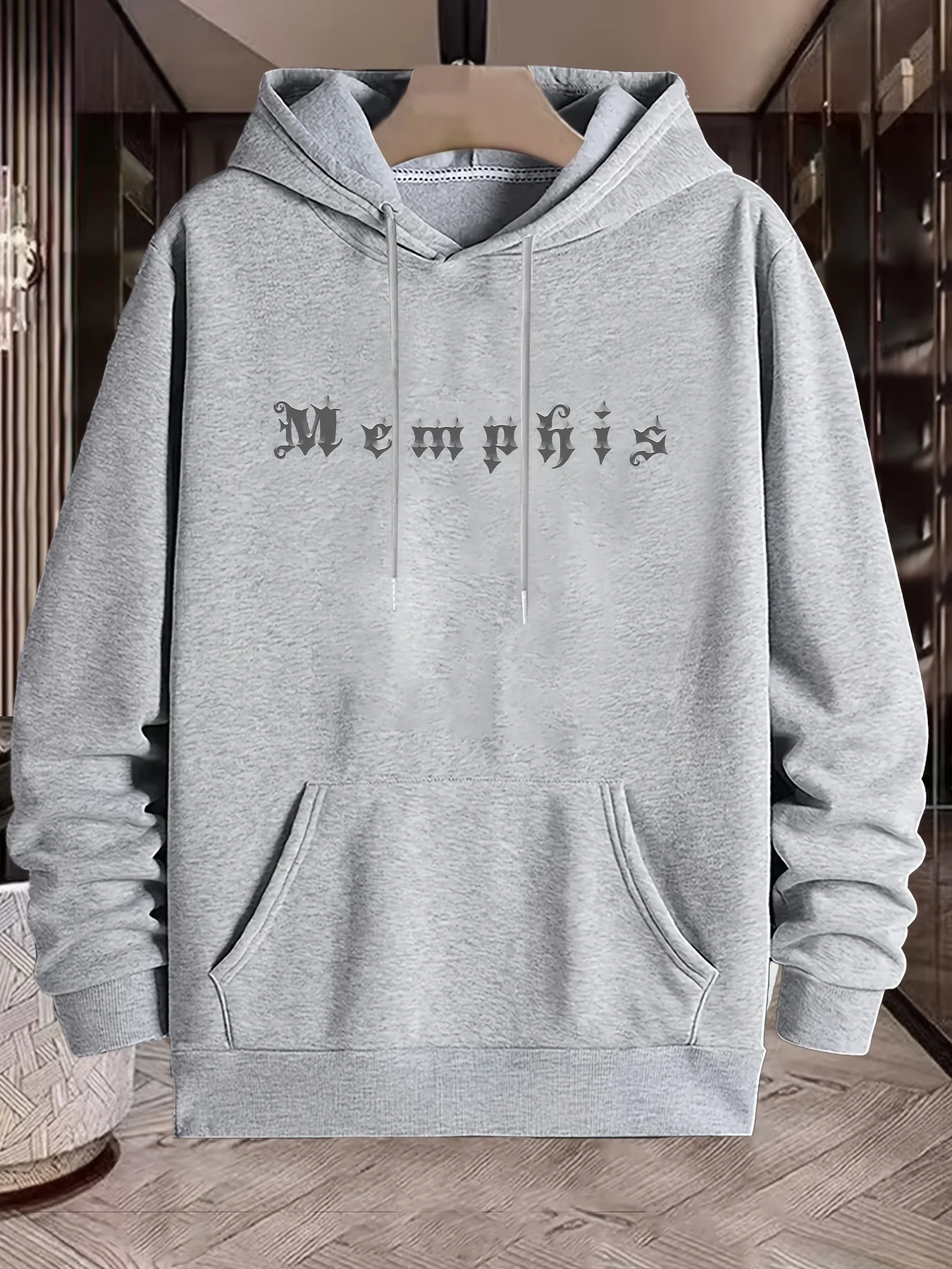 سترة بقلنسوة بطباعة قوطية ممفيس للرجال - بلوفر فضفاض بنمط هندسي للشارع، سترة هيب هوب كاجوال بأكمام طويلة #1