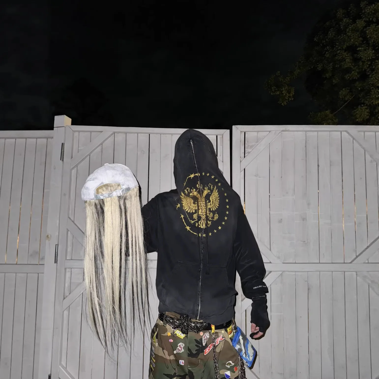 

Grailz Double-Tailed Bird Shoulder-to-Shoulder Two-Part Gloves Antique Zipper Jacket Hooded Sweatshirt T-shirt Project G/R