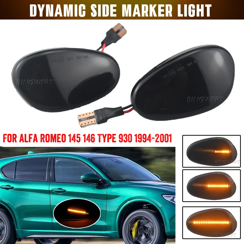 2Pcs LED Sequential Lamp Dynamic Blinker Indicator Side Marker Turn Signal Light For Alfa Romeo GTV Spider 1994-2003
