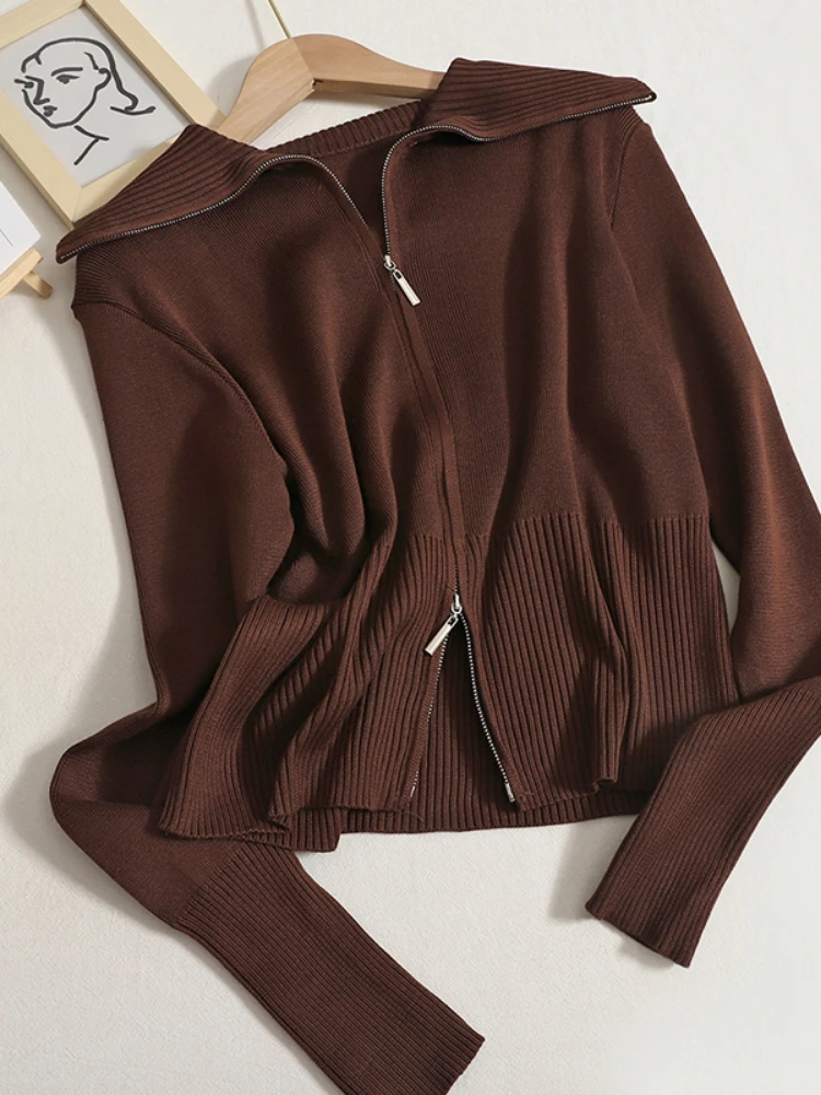 OCEANLOVE Preppy Style Short Cardigans Zipper Autumn Winter Casual Solid Chaquetas Korean Fashion Long Sleeve Women Sweaters