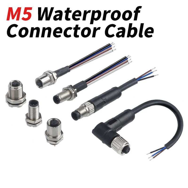 

M5 Waterproof Connector Cable 3Pin Aviation Plug 4Pin Flange Mount Panel Socekt Wire Male/Female Head with 30CM Electronic Line