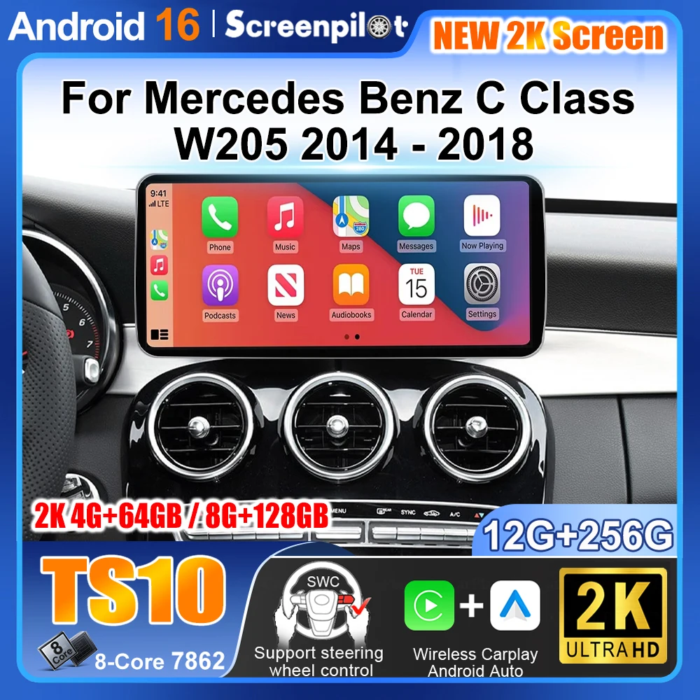 For Mercedes-Benz C Class W205 GLC V Class W447 A W176 CLA GLA 2015 2016 2017 2018 Wireless CarPlay Android Auto Multimedia WiFi