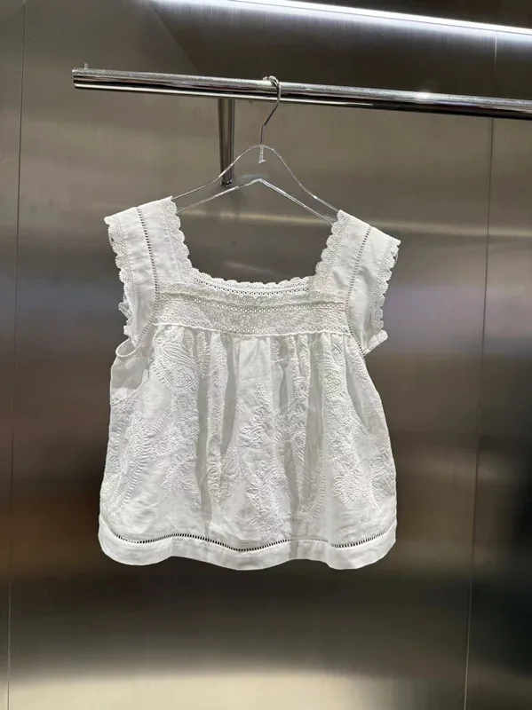 

Summer New Sle Faion Sweet Embroidery Splice Lace Trim Vest Strap irt 2025 Casual Small Top Women's Loose Fit Svel