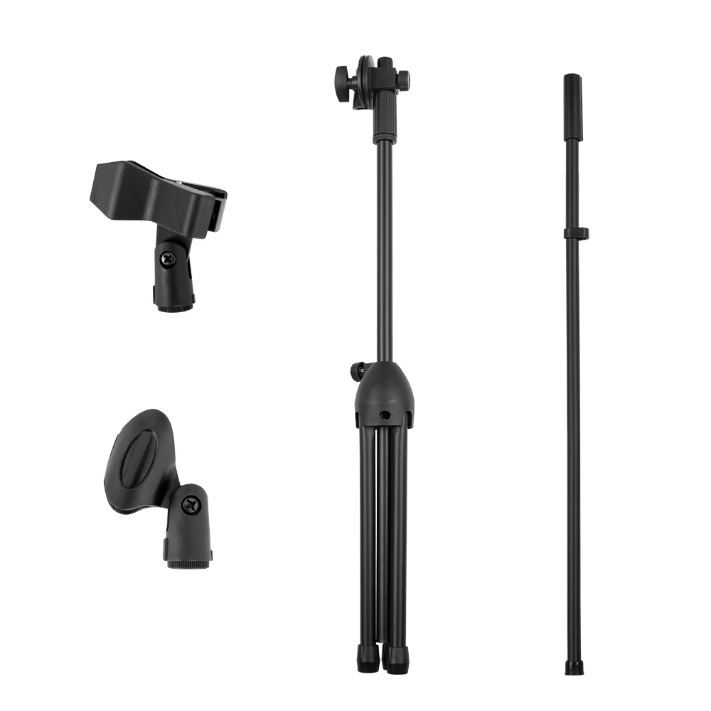 Trípode profesional, soporte para micrófono de suelo con altura de pluma ajustable y Base para trípode de hasta 190cm, estudio de transmisión negro