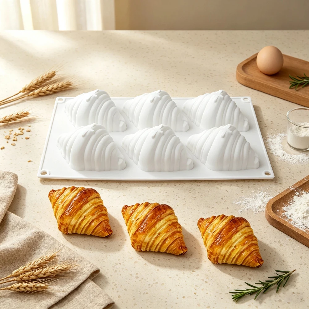 6-Zellen-Croissant-Design Lebensmittelechte Silikon-Schokoladenkuchenform Mousse-Kuchenform DIY-Seifenform Küchen-Dessert-Backform – Detail 2