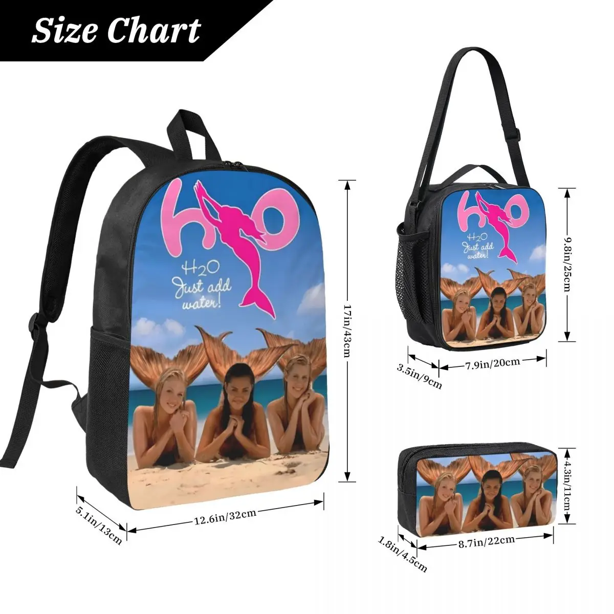 H20 Just Add Water Backpack طالب بنين بنات BookBag حقيبة مدرسية كمبيوتر محمول حقائب كتف 3ps معزول حقيبة الغداء مقلمة