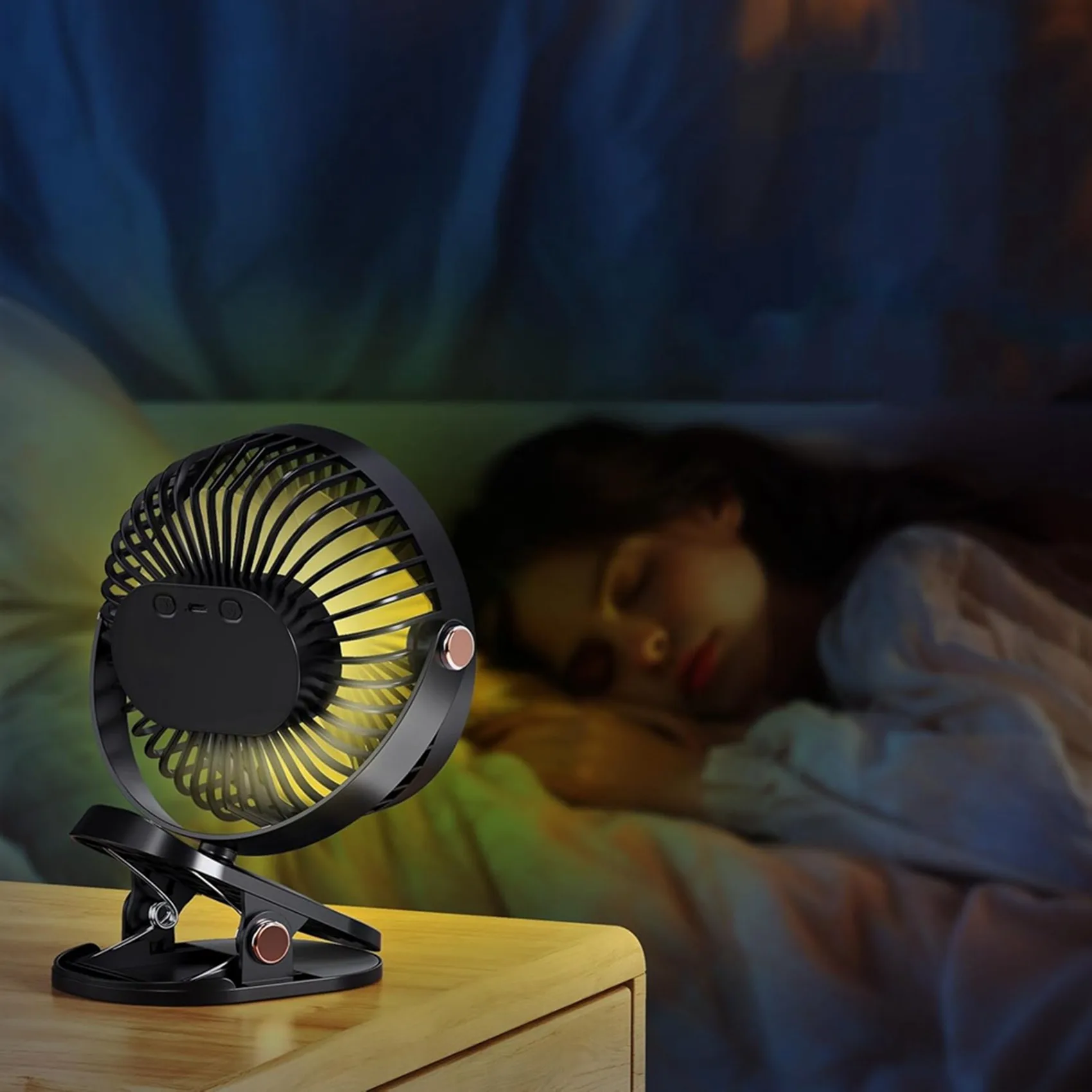 B13C 2X Rechargeable Clip On Fan With LED Lights USB Rechargeable Mini Desk Fan 360° Rotation For Home Office Camping