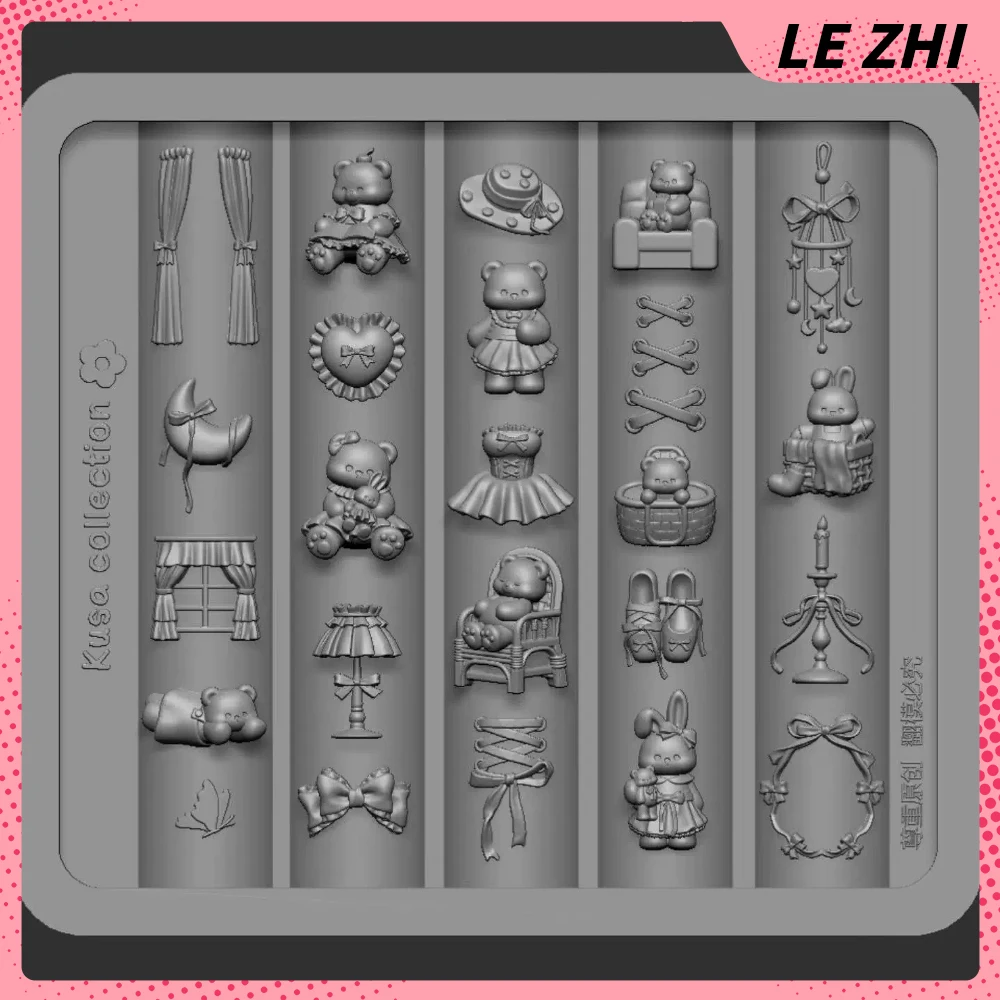 Sweet Lovely Animal Cat Bear Snowman Nail Silicone Mold Decoration House Tree Bowknot Ribbon Sofa Pudding Ice Cream Nail Mold