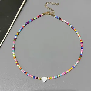 Alam Baru Shell Cinta Hati Kalung Kalung untuk Gadis Musim Semi Musim Panas Fashion Kecil Berwarna-warni Manik-manik Kaca Kalung Hadiah untuk Teman 8 chai penjualan terbaik - №