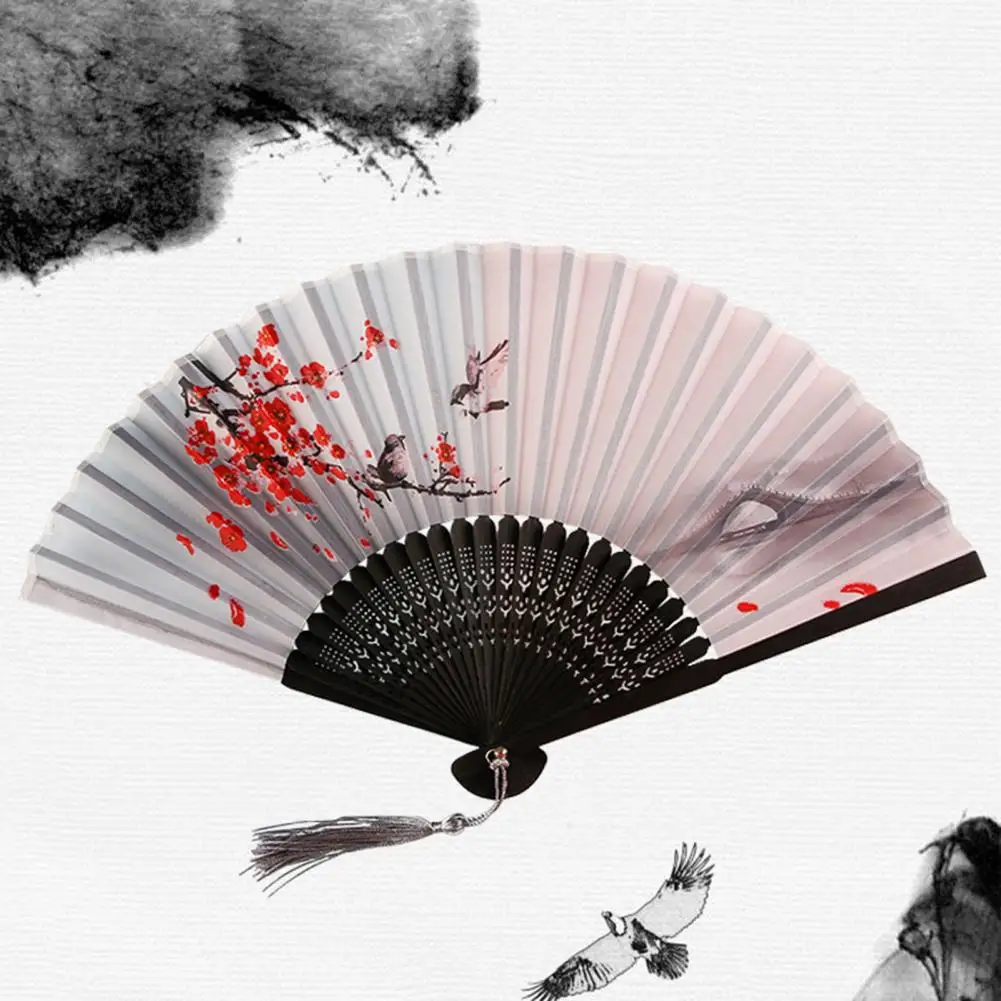 Chinese Style Hand Fan Vintage Floral Print Folding Fans Japanese Dance Fan Home Party Folding Fans Wedding Party Favor Fifts