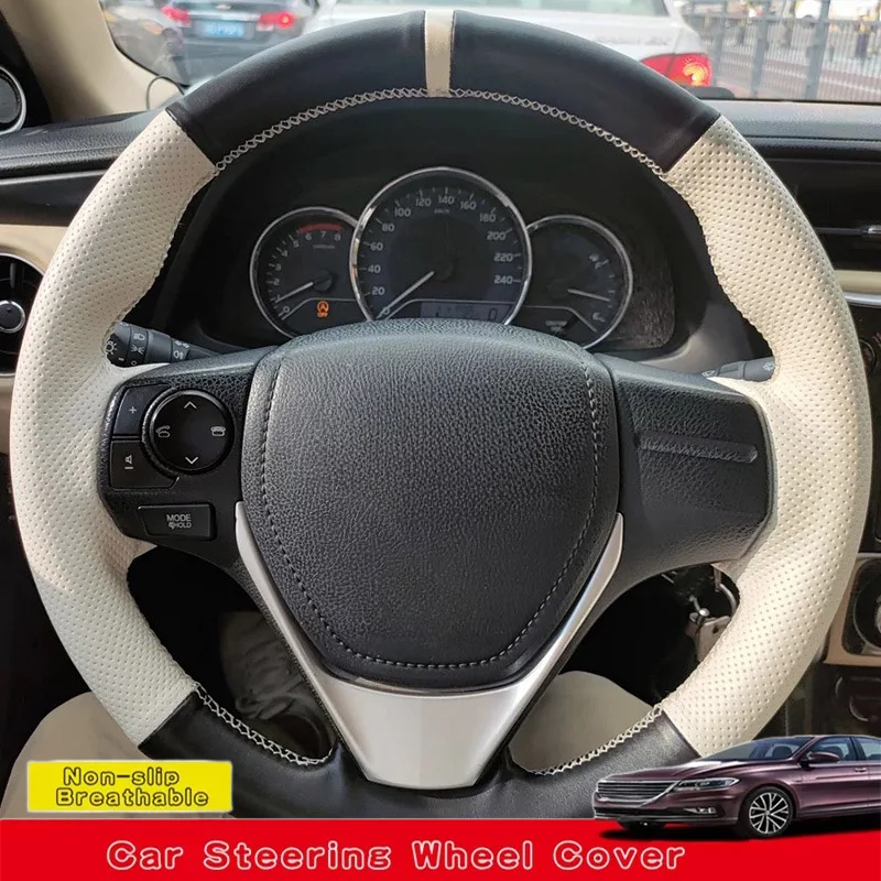 

Custom Sewing Genuine Leather Carbon Fiber Car Steering Wheel Cover For Toyota RAV4 2013-2016 Corolla 2013-2017 Car Accessories