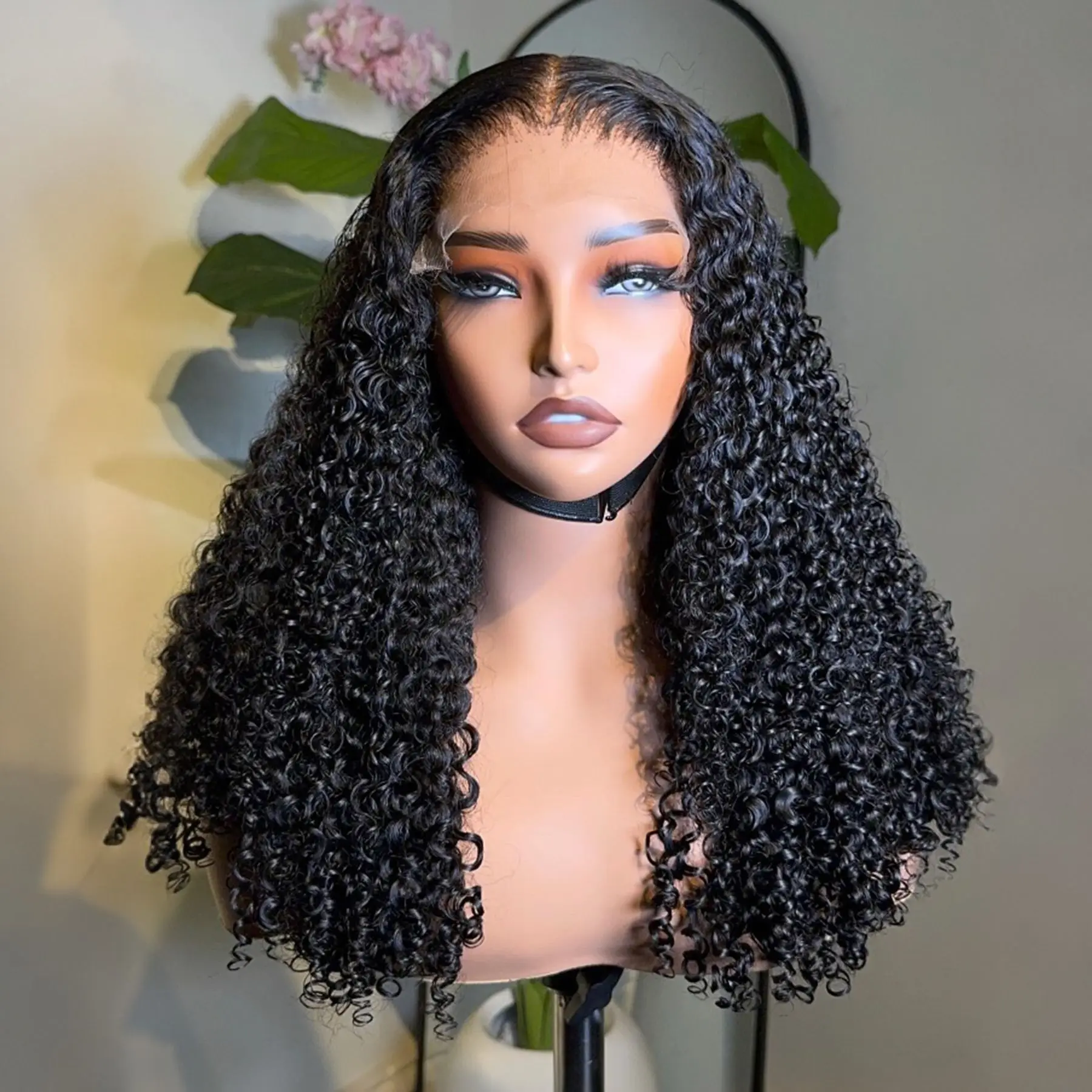 Black Color 13X4x1 HD Lace Frontal Synthetic Wig Ponytail Jerry Curly Preplucked Cosplay Daily Party Wedding Soft Hair Prepluck view 3