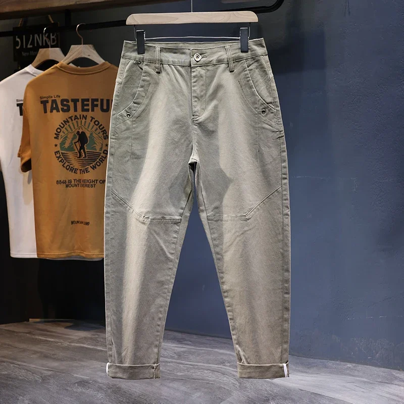 ماركة الخريف ملابس الرجال البضائع العمل السراويل 97% القطن بلون ارتداء الكورية الكاكي بناطيل كاجوال الذكور حجم كبير 38 40