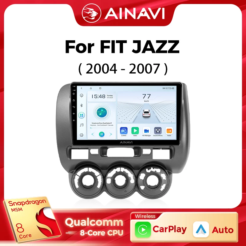 

Автомобильный мультимедийный плеер Ainavi для Honda Fit Jazz City 2003 2004 2005 2006 2007, беспроводной Carplay Android Auto 4G Wi-Fi 2din