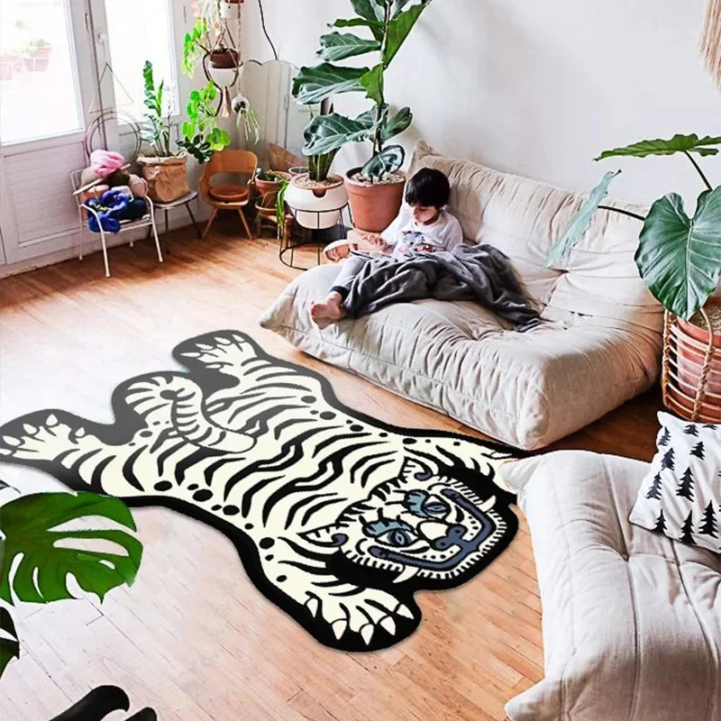 Tiger Rug Living Room Bedroom Home Decoration American Retro Carpet Vintage Cartoon Floor Mat Children Bedside Area Rugs Animal