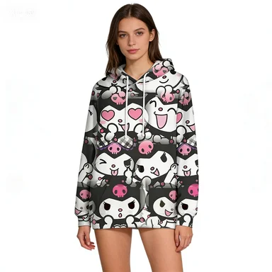 

Hello Kitty Y2K Retro Geometric Allover Print Hoodie Women Oversized Sweatshirt Harajuku 90s Vintage Graphic Loose Pullover Top
