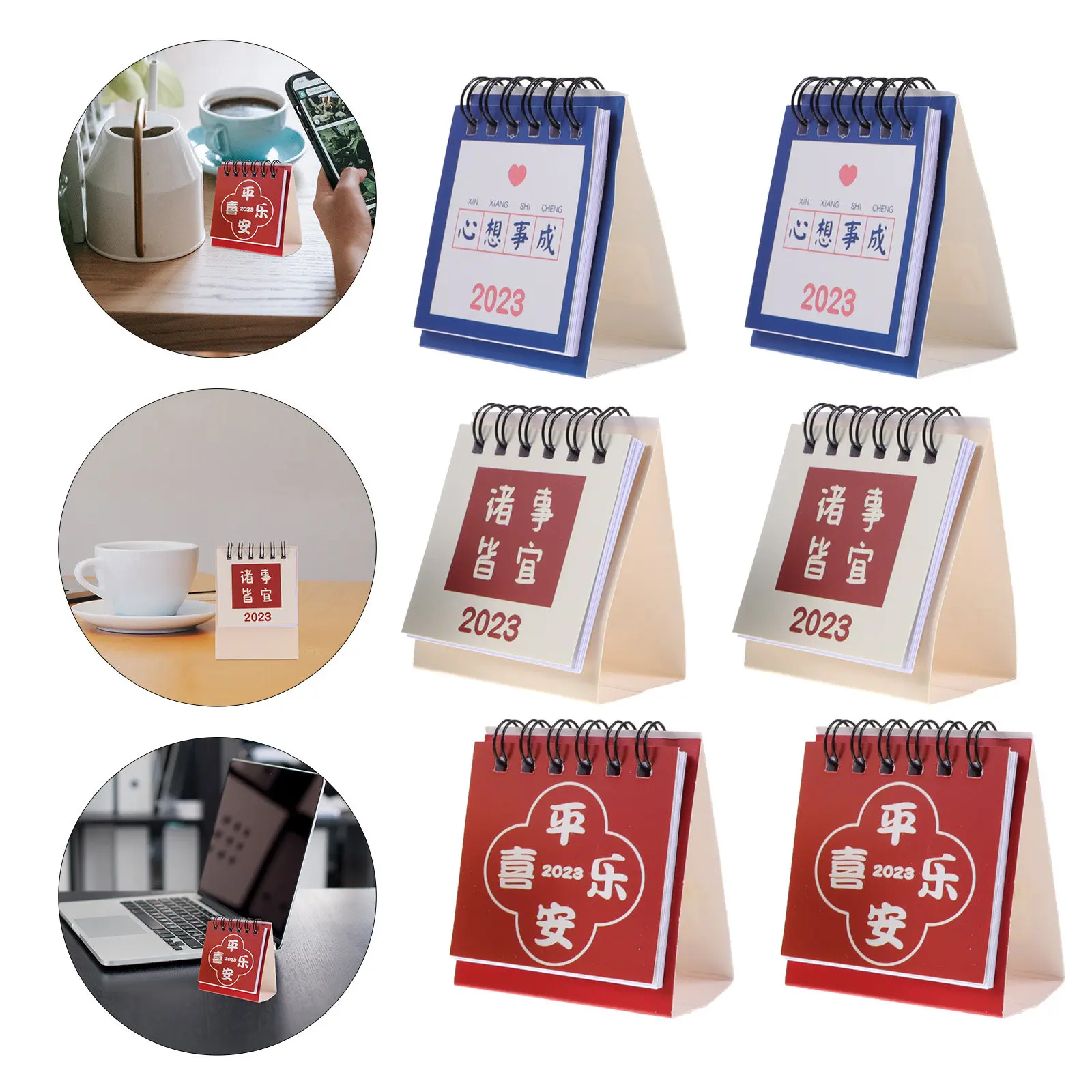 

6Pcs Portable Mini Calendar Creative Design Warm Color Desktop Organizer for Students Office Workers Home Decor Standing