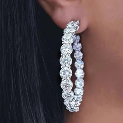 Trendy Hoop Earring Grown Diamond 100% Real 925 Sterling Silver Party Wedding Earrings for Women Bridal Engagement Jewelry Gift