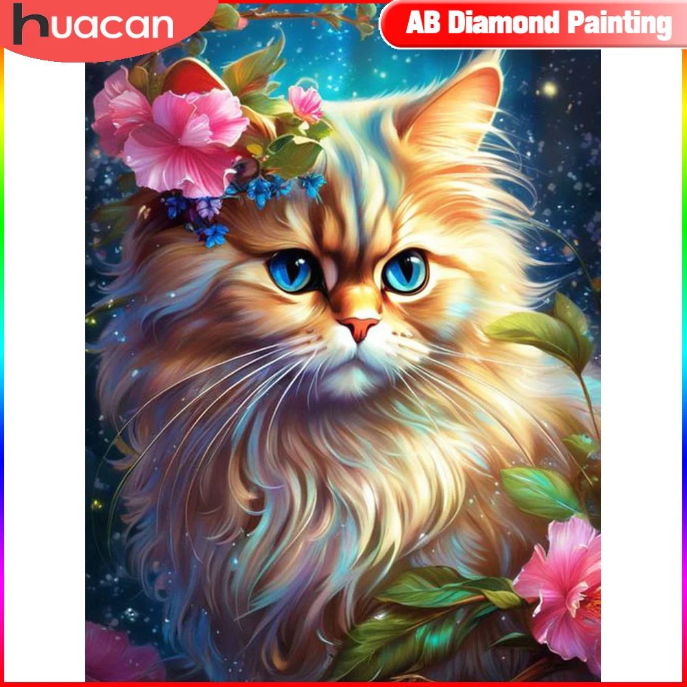 HUACAN Cat Diamond Painting New Square Rhinestones Animal Fl