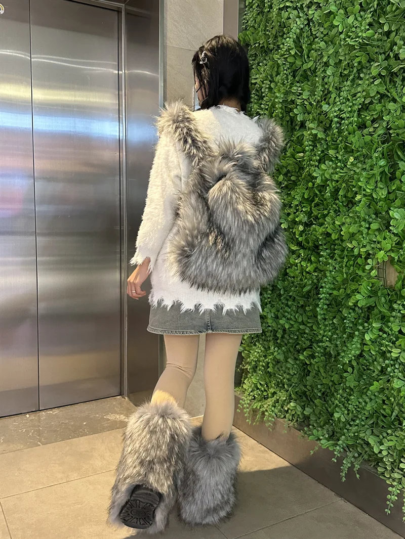 2023 NEW FASHION Y2K Faux Fur FOR Women Backpack Solid Soft Fleece Knapsack Harajuku Style Winter Ladies Bag