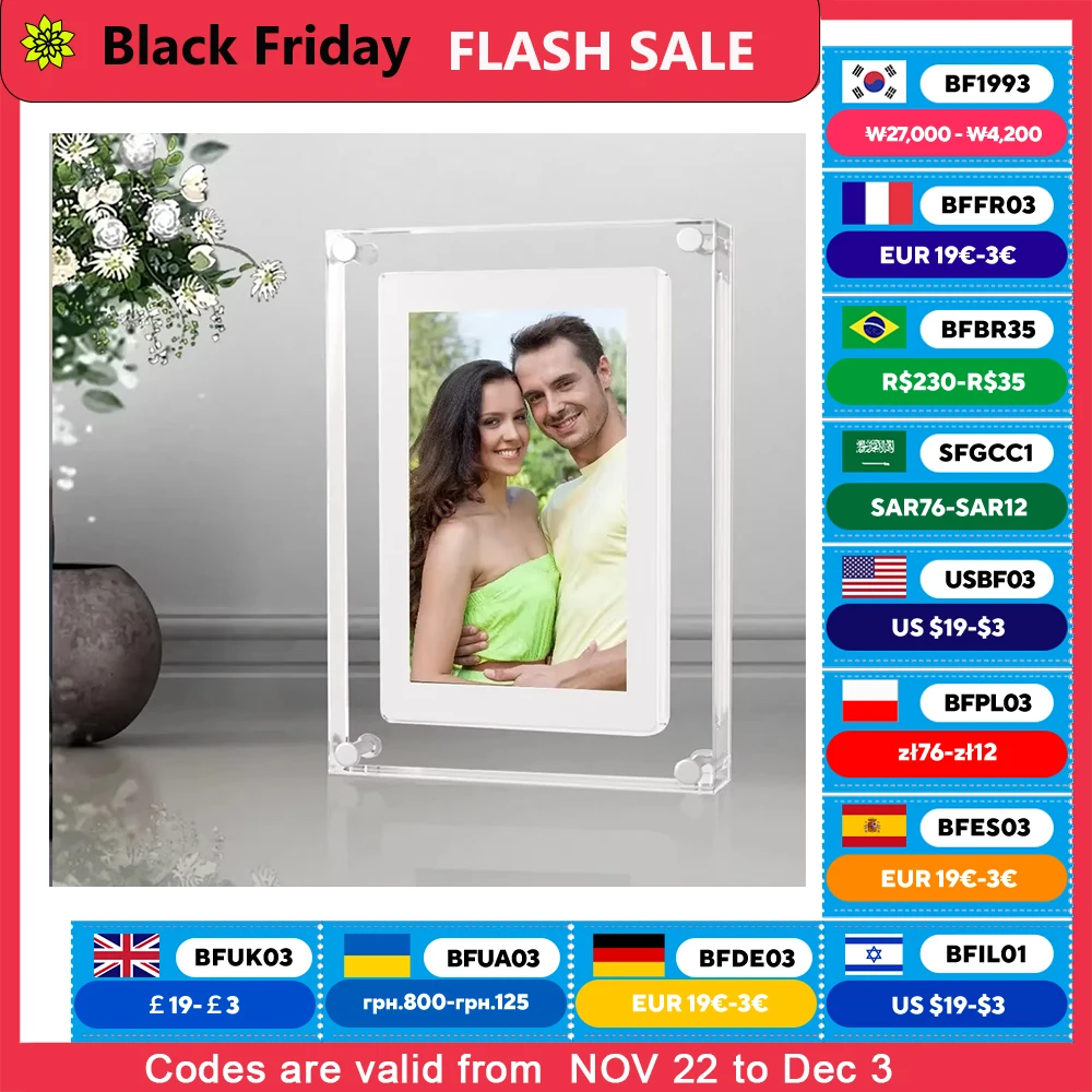 Acrylic Digital Photo Frame 5 Inch 1000mAh IPS Screen 2G Memory Volume Button Speaker Type C Cut Gift for Loved Porta Retrato