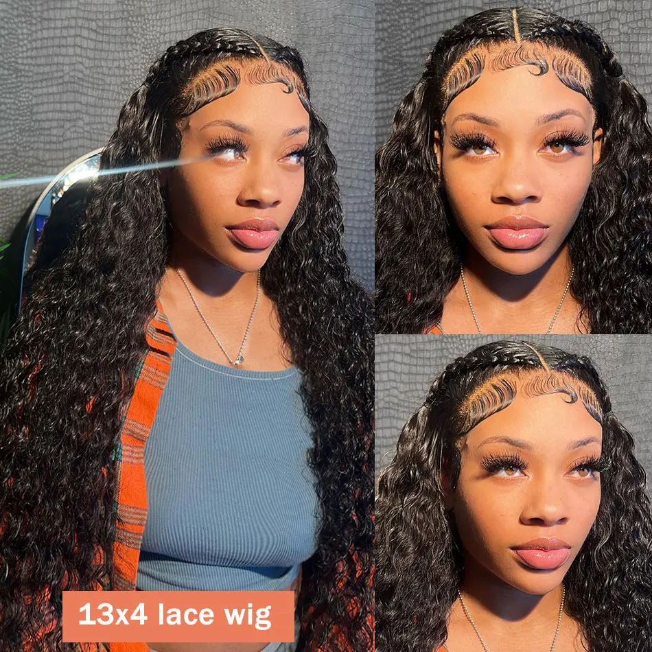 250% Black Curly 13x6 40 Inch Hd Lace Frontal Wig Deep Water Wave Human Hair 100% Brazilian Choice For Women Cheap Wigs On Sale