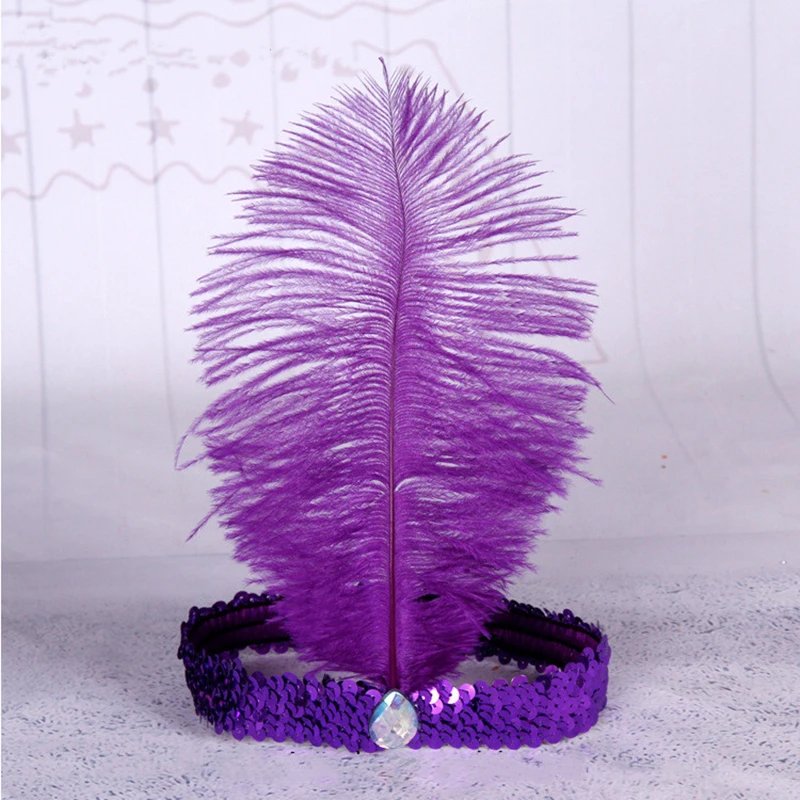 Feather Headbands For Women  Girls Accessoreis Ostrich Hair With Sequins Crystal Hair Ties Ladies Fashion Party Headbands