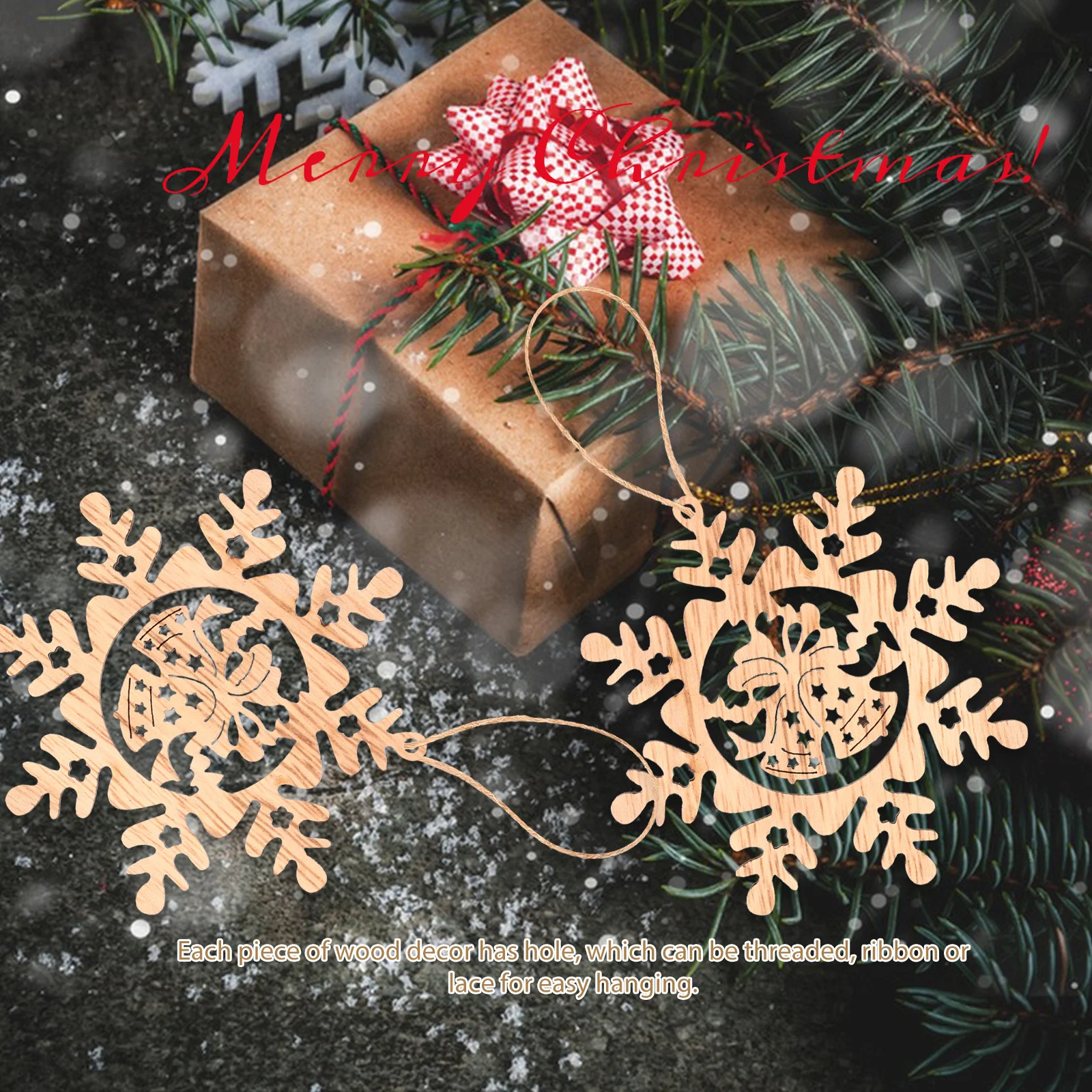 

1Set Wooden Xmas Pendant Blank Hand Painting Decorative Ornament Christmas Tree Hanging Cutouts DIY Craft Accessories