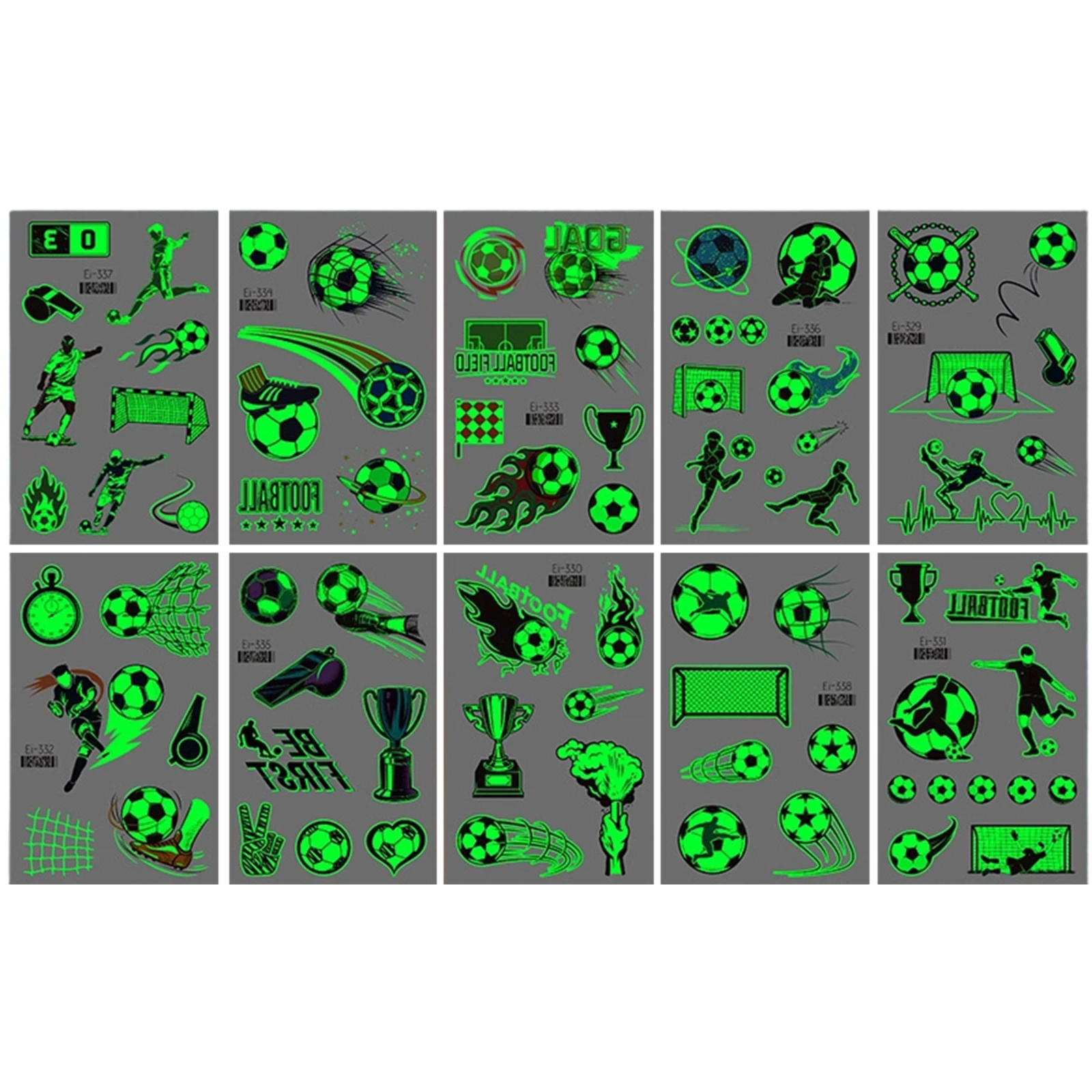 Glow-in-the-Dark Soccer Stickers, Luminous Temporary Tattoos Stickers, European Football Event Party Face Stickers