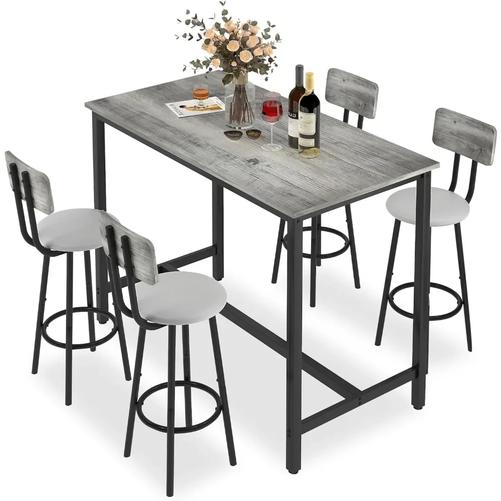 Bar Stools Set of 4, Narrow Bar Table with Stools, Counter Height Table and Chairs, Pu Leather Seat, Bar Chairs