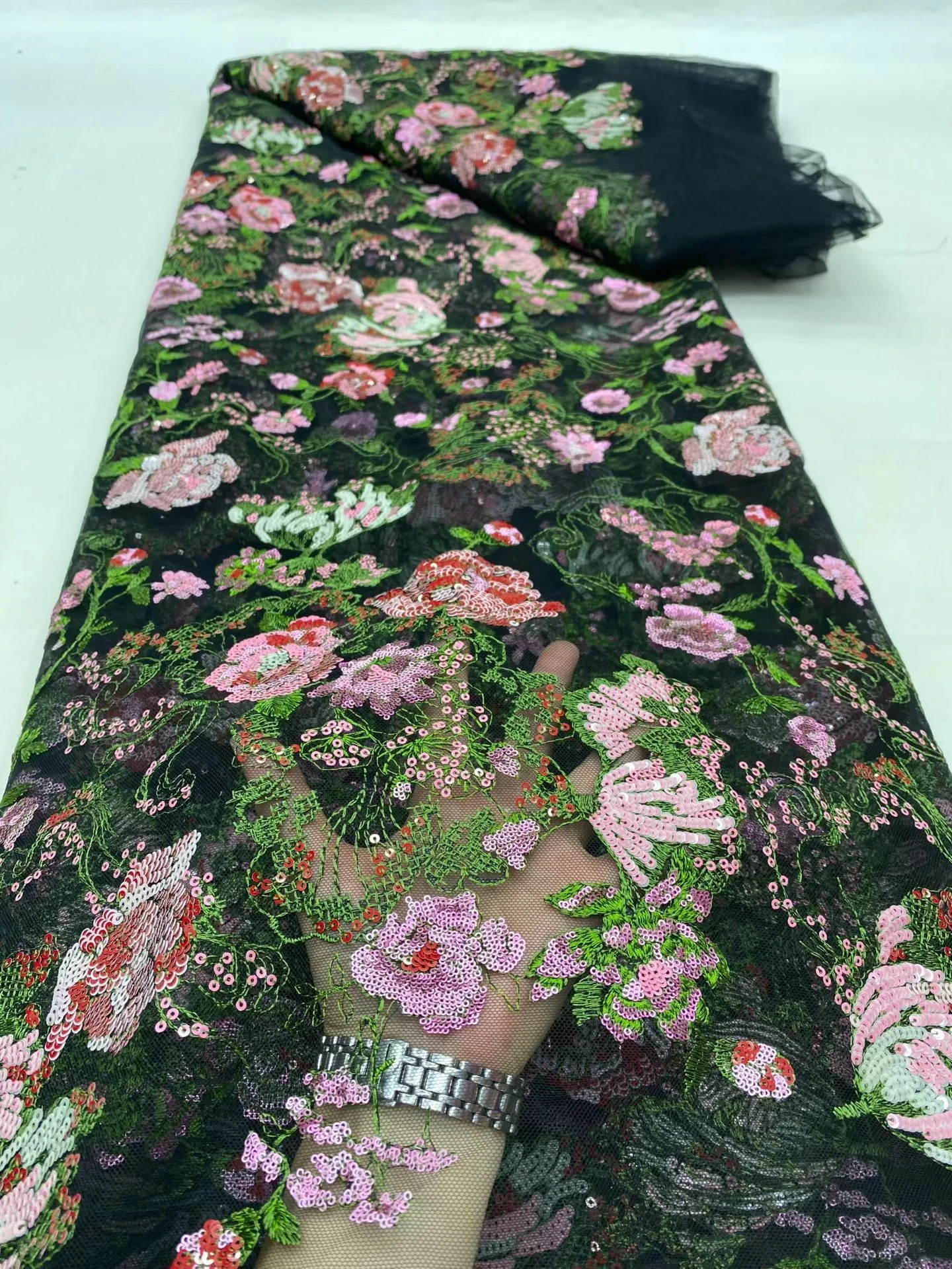 

Nigerian Sequins High-Quality Embroidery African Net Tulle Lace Fabric Cloth for Prom Dresses Beads 5 Yards 2025 DP0472