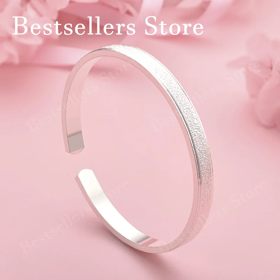 925 Sterling Silver Exquisite Frosted Fine Sparkle Open Bang