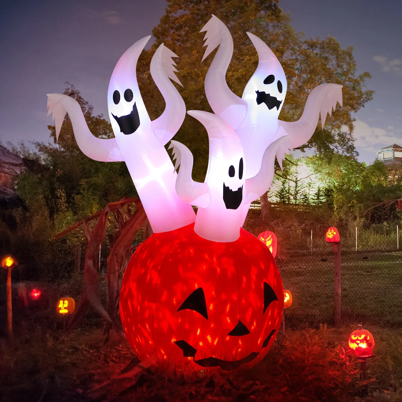 5.9' Halloween Pumpkin Ghost, LED Lights. Scary Yard/Lawn Decor. Indoors/Outdoors.