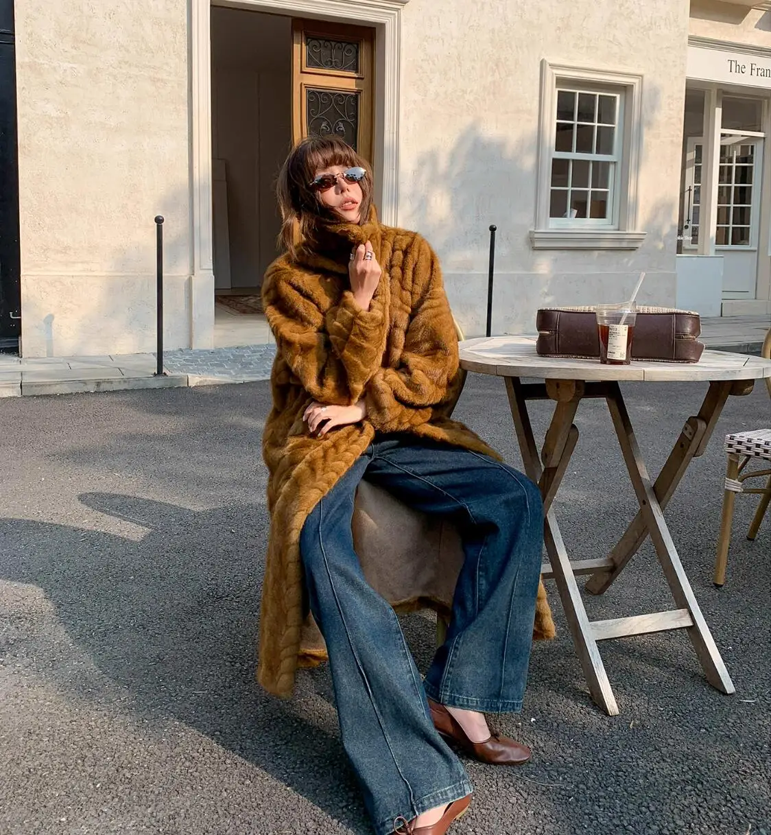 3 colors New Winter Embossing Wave Line Pattern Faux Mink Fur Coat CHIC Women Lapel Collar Full Sleeve Long Outerwear Warm