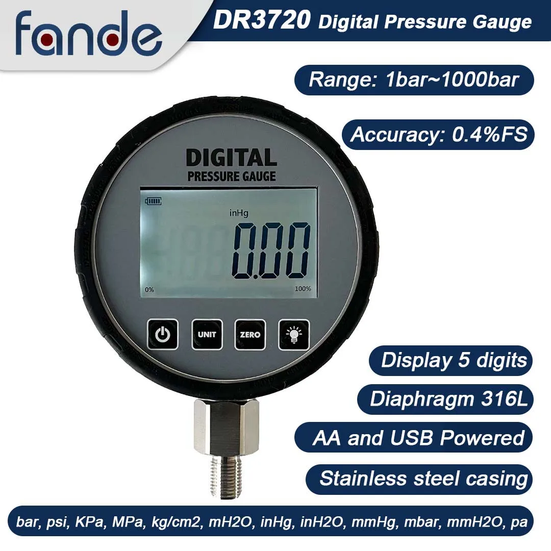 FANDESENSOR-Medidor de presión Digital mbar mmHg Tor, precisión 0,4, resolución-99999 ~ 99999, 105mm diámetro, medición de agua y aceite médico