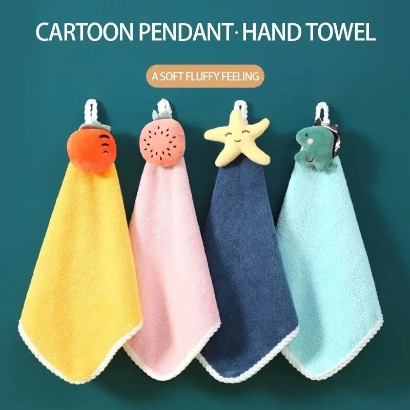 1PC Creative Coral Velvet Towel Can Be Hung Cartoon Hand Kitchen Bathroom Absorbent Bath & Shower Products for Babies